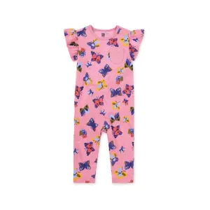 Ruffle Sleeve Pocket Romper - Painted Kenyan Butterflies