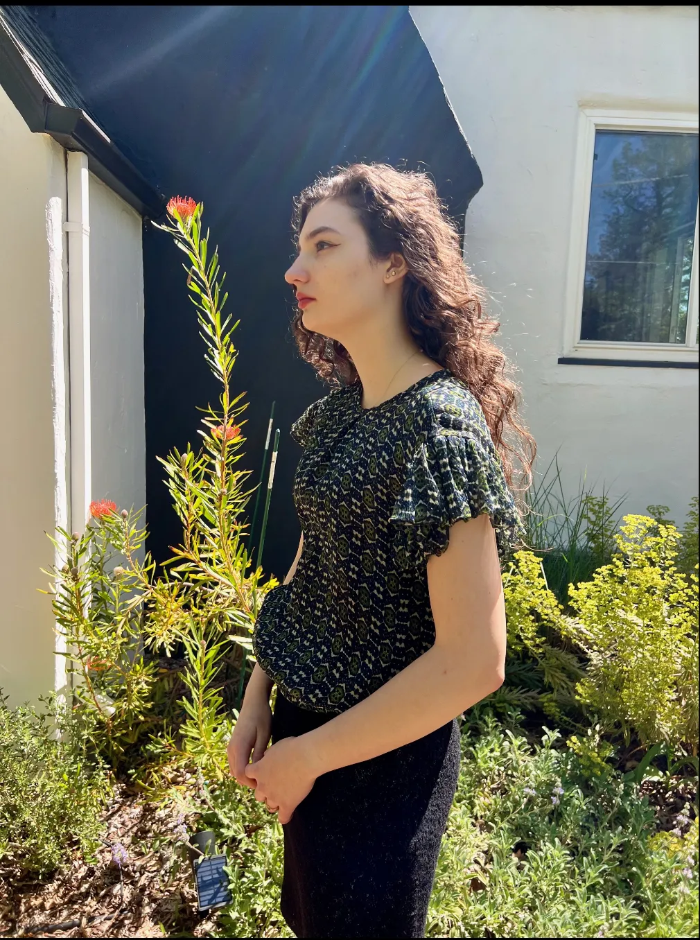 Ruffle Sleeve Silk Blouse