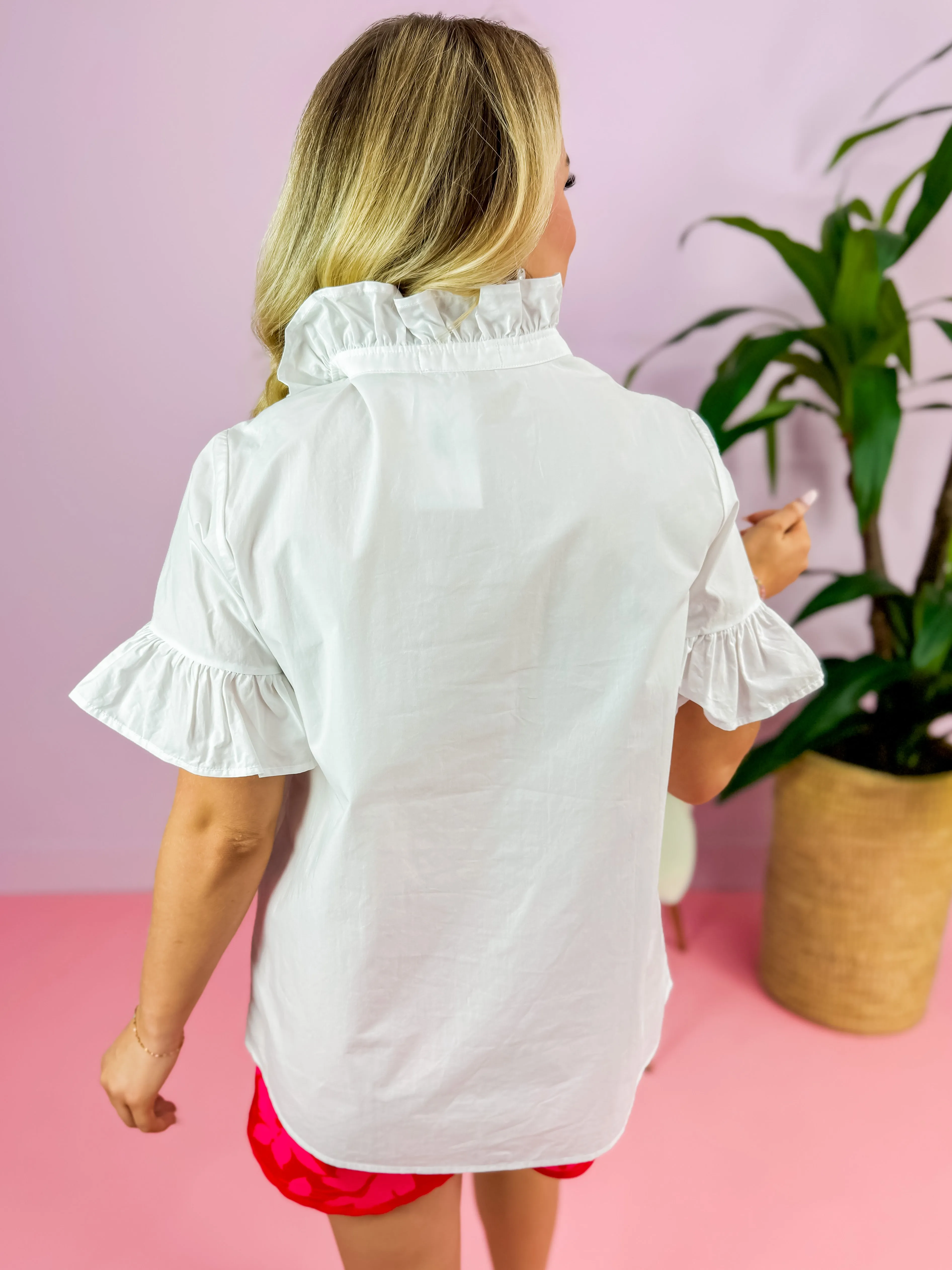 Ruffled Button Down Short Sleeve Top