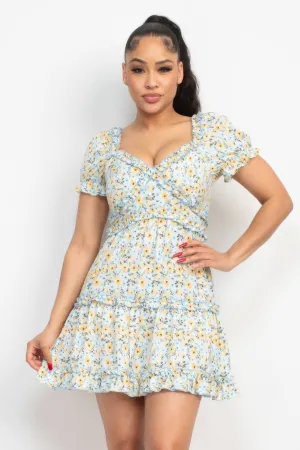 Ruffled Floral Puff Sleeve Dress