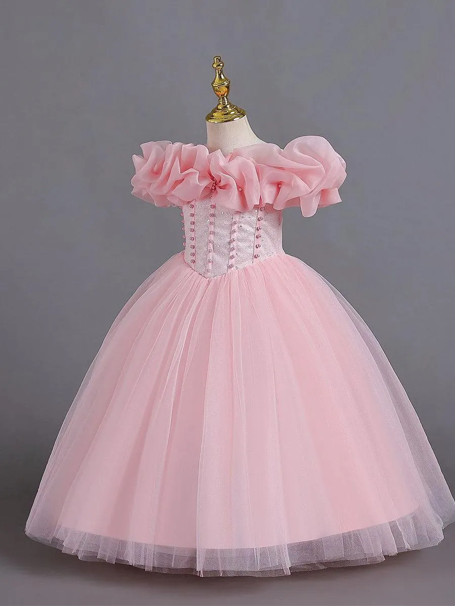 Ruffled Off Shoulder Corset Lace-back Girl Dress MKD1011