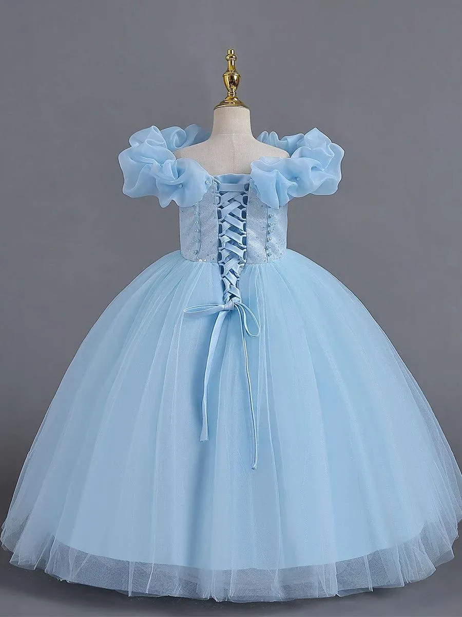 Ruffled Off Shoulder Corset Lace-back Girl Dress MKD1011