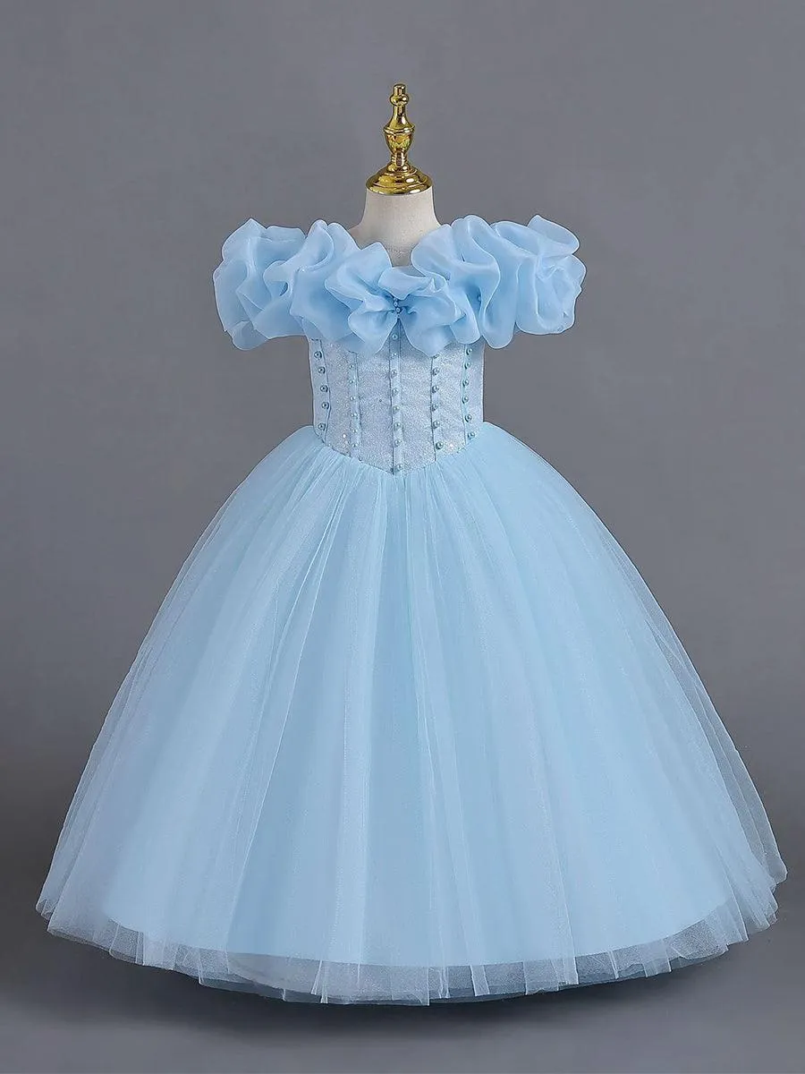 Ruffled Off Shoulder Corset Lace-back Girl Dress MKD1011