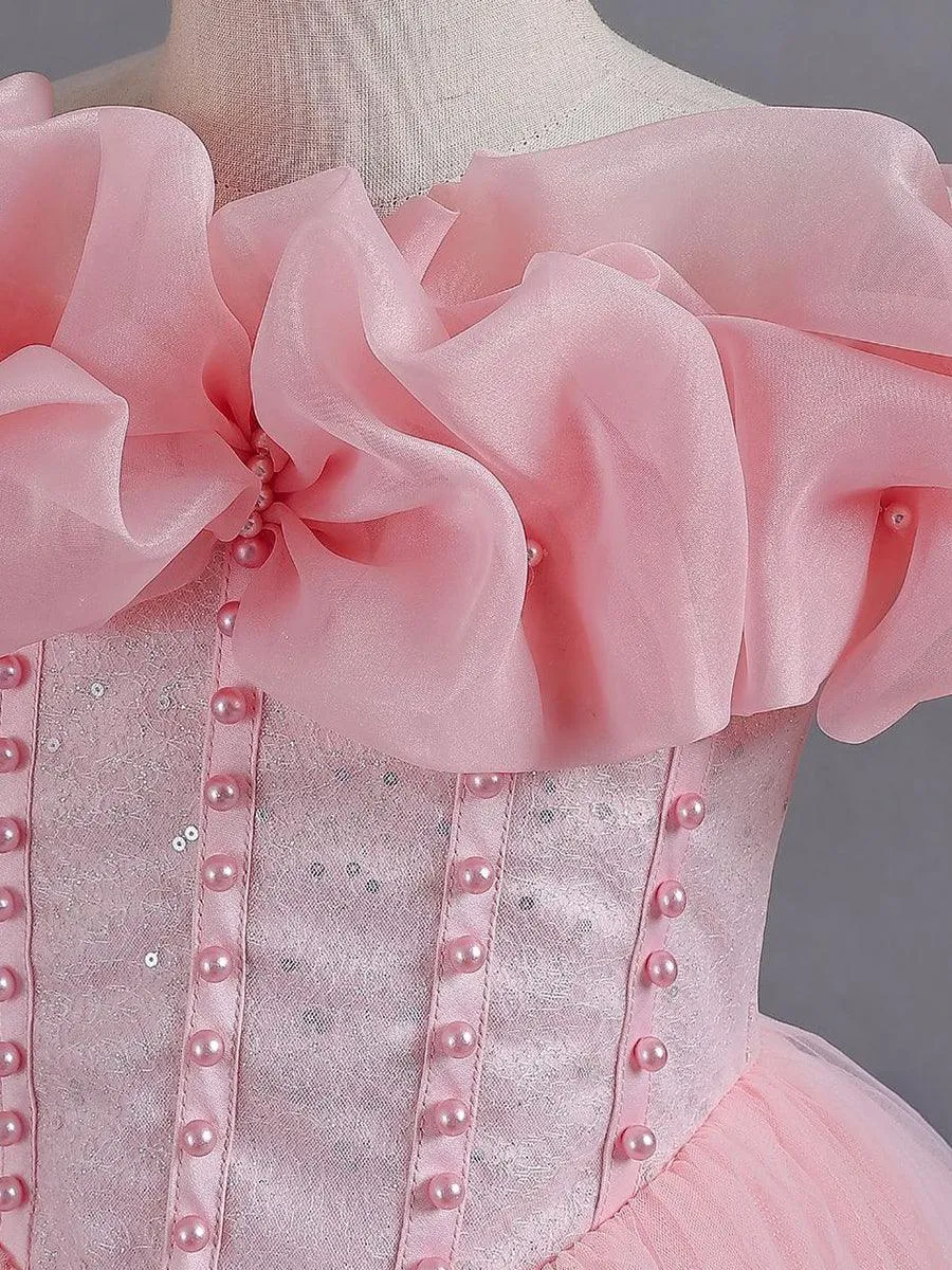 Ruffled Off Shoulder Corset Lace-back Girl Dress MKD1011