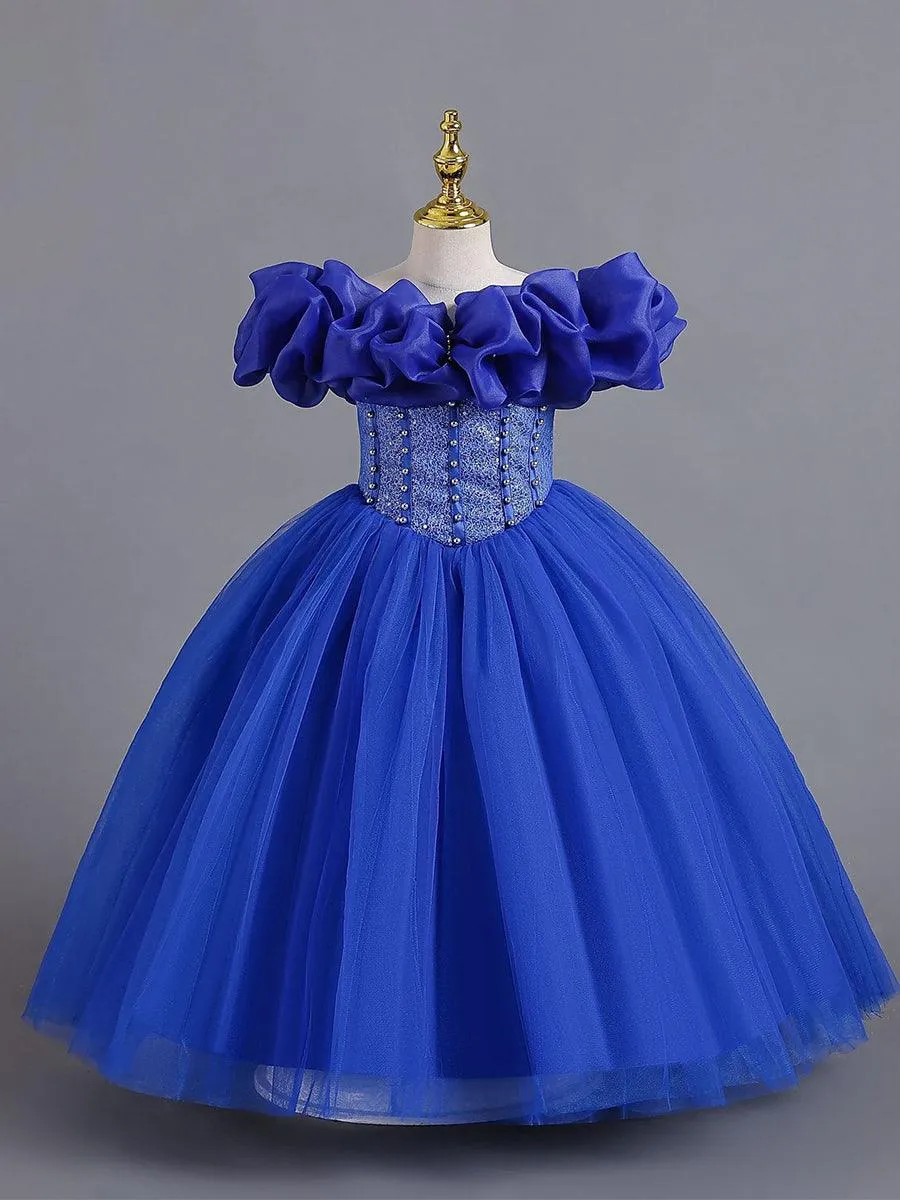 Ruffled Off Shoulder Corset Lace-back Girl Dress MKD1011