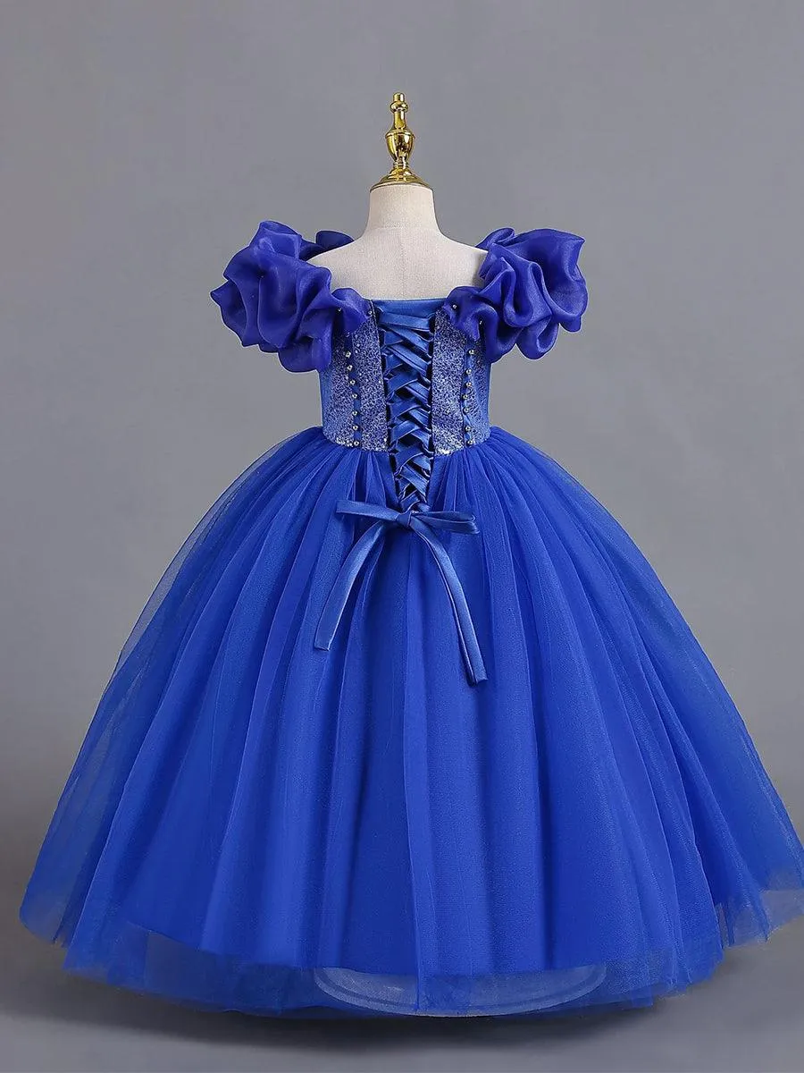 Ruffled Off Shoulder Corset Lace-back Girl Dress MKD1011