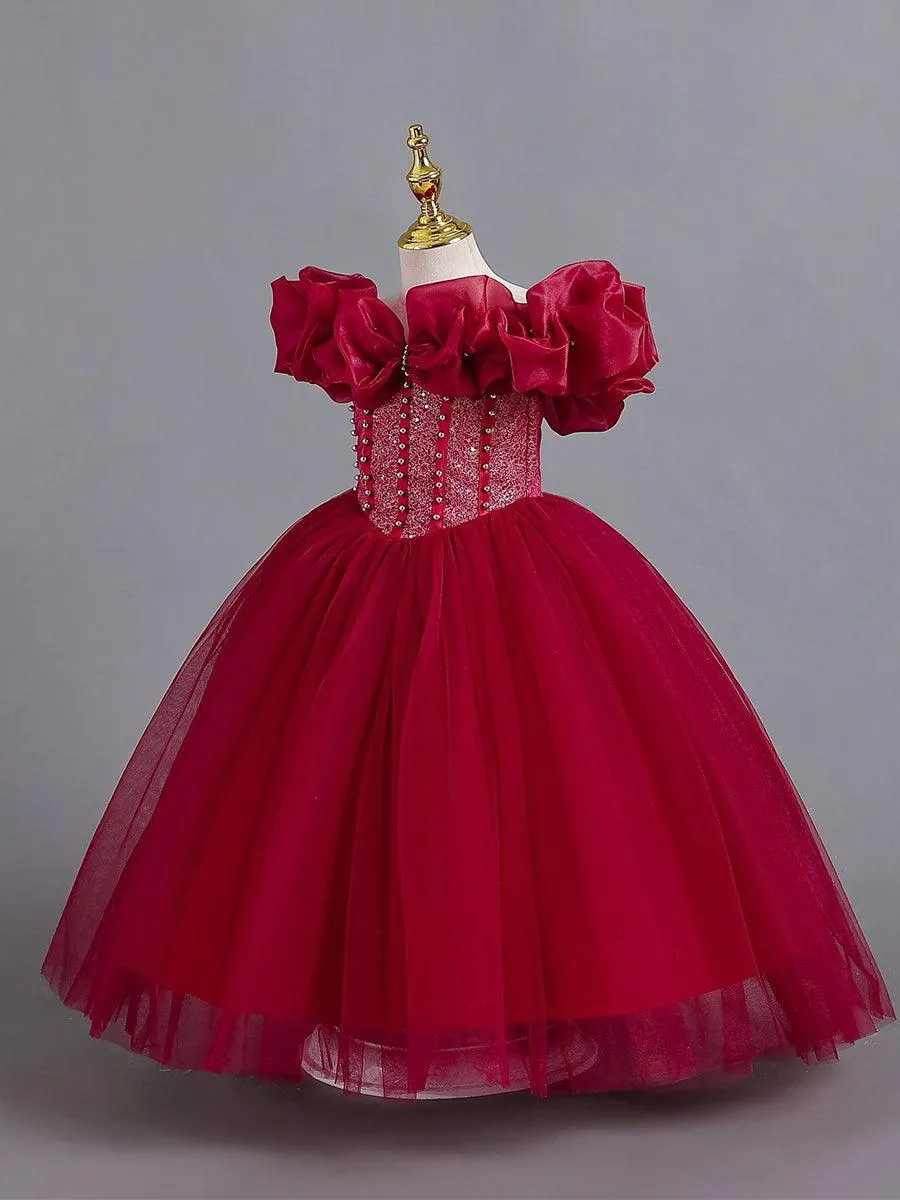 Ruffled Off Shoulder Corset Lace-back Girl Dress MKD1011
