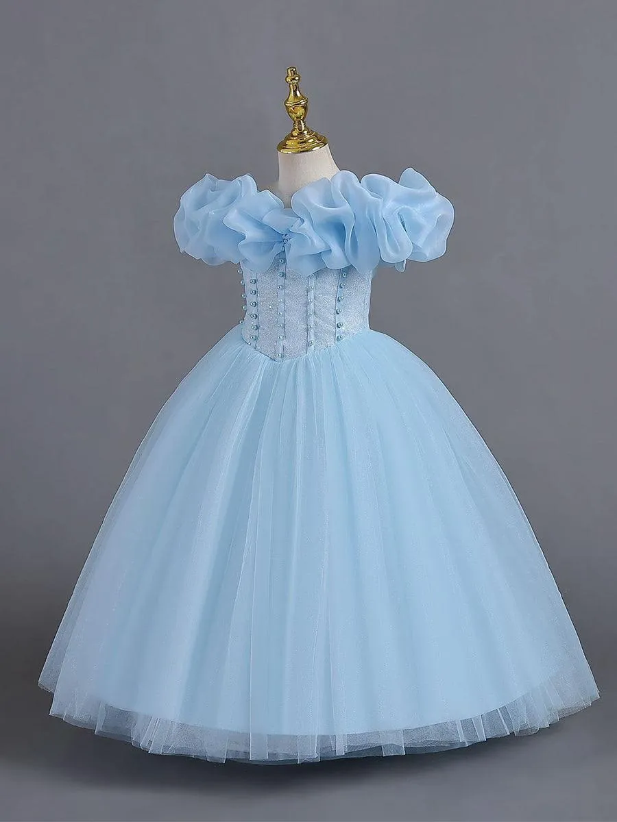 Ruffled Off Shoulder Corset Lace-back Girl Dress MKD1011