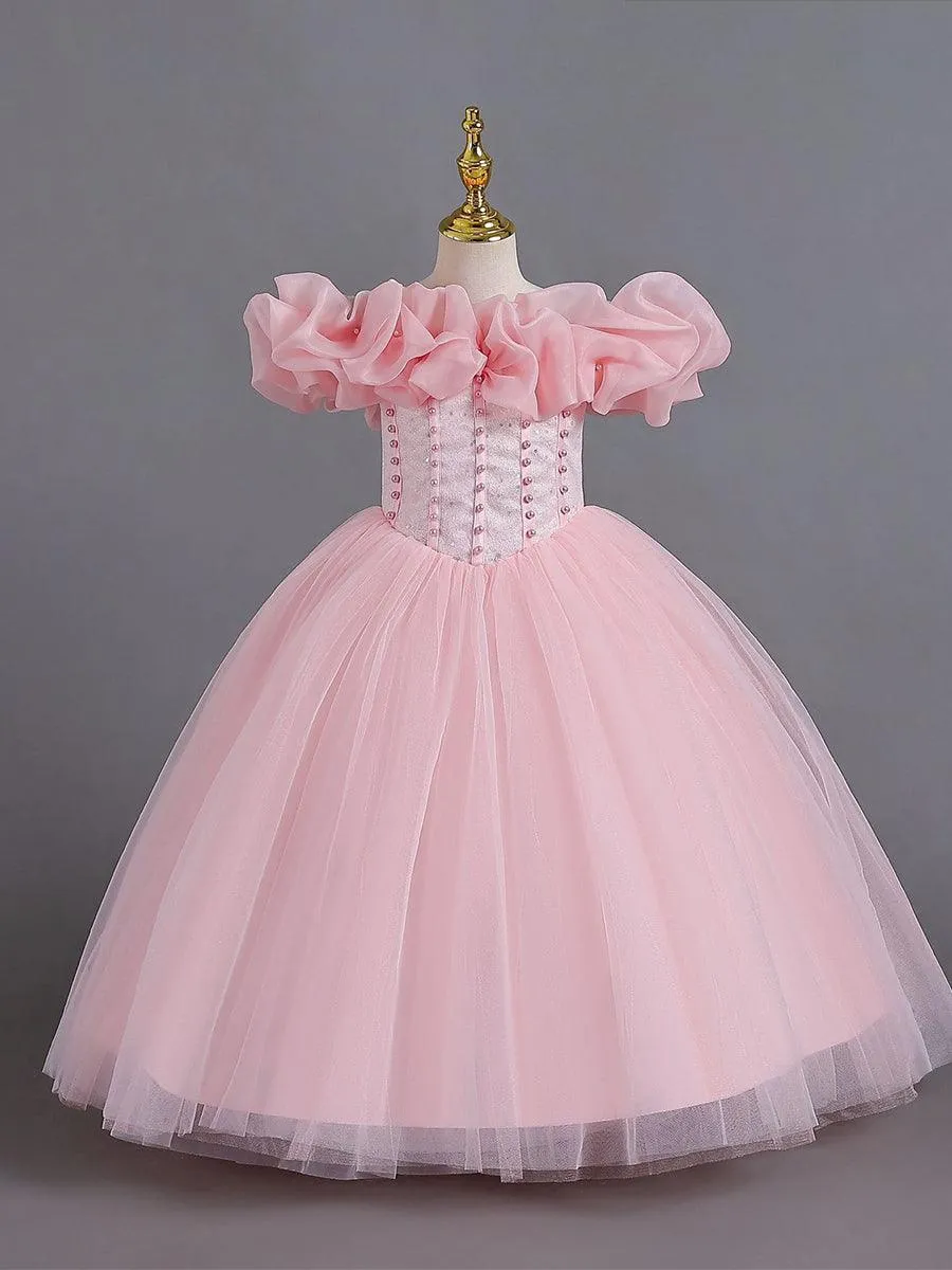 Ruffled Off Shoulder Corset Lace-back Girl Dress MKD1011