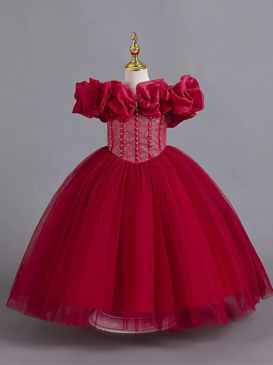 Ruffled Off Shoulder Corset Lace-back Girl Dress MKD1011