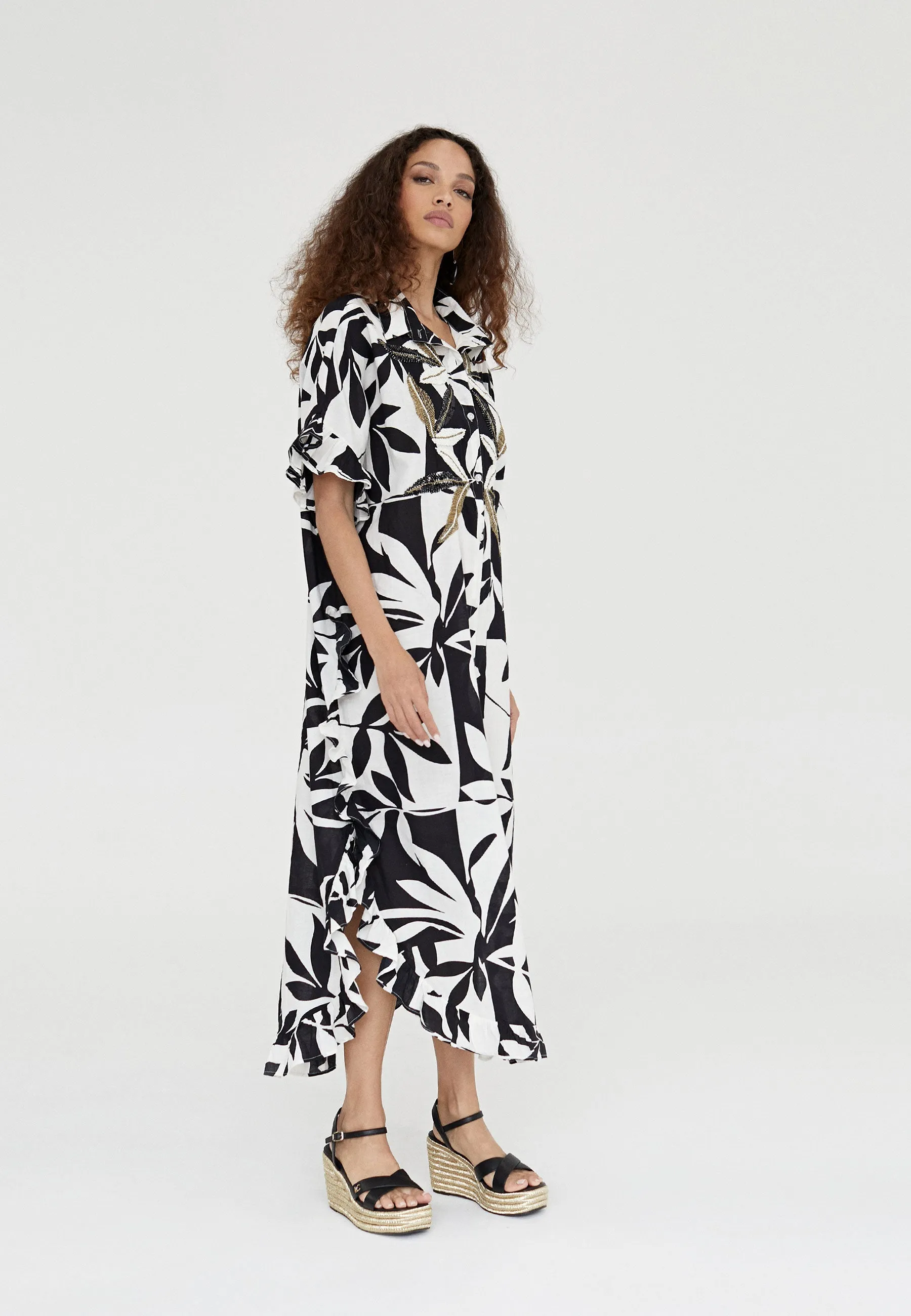 Ruffled printed caftan