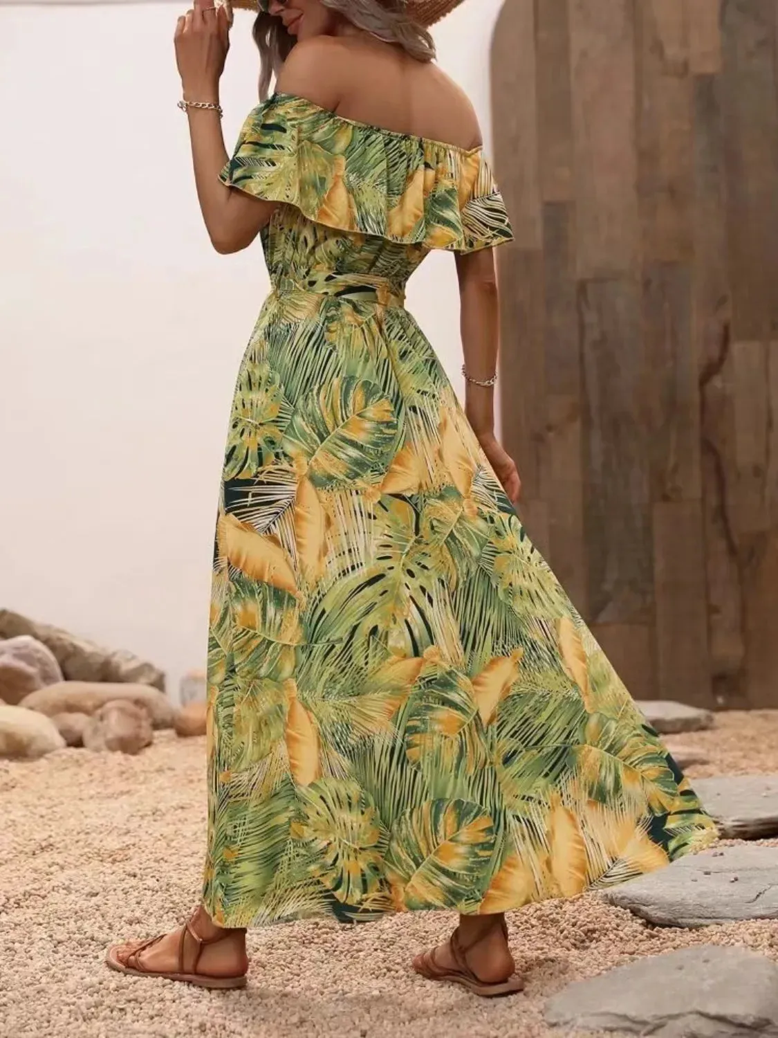 Ruffled Printed Off Shoulder Maxi Dress