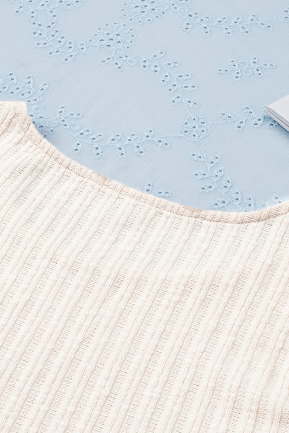 Ruffled Rib Knitted Short Sleeve T Shirt