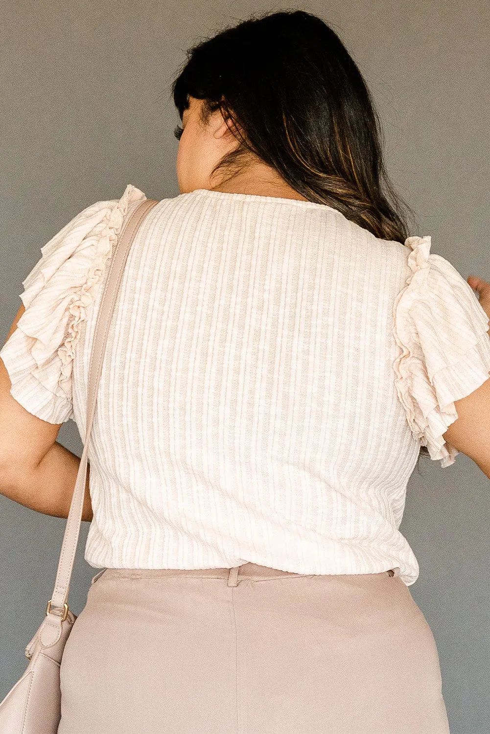 Ruffled Rib Knitted Short Sleeve T Shirt