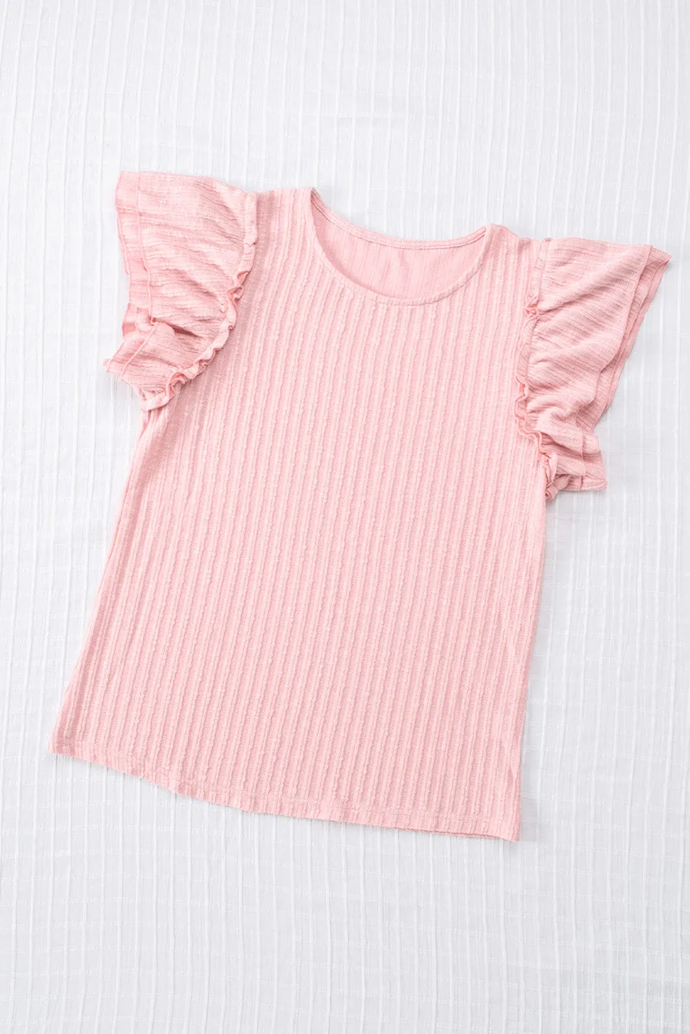 Ruffled Rib Knitted Short Sleeve T Shirt