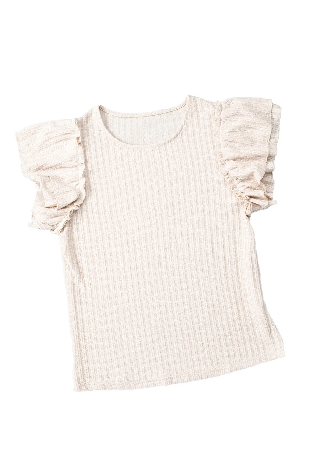 Ruffled Rib Knitted Short Sleeve T Shirt