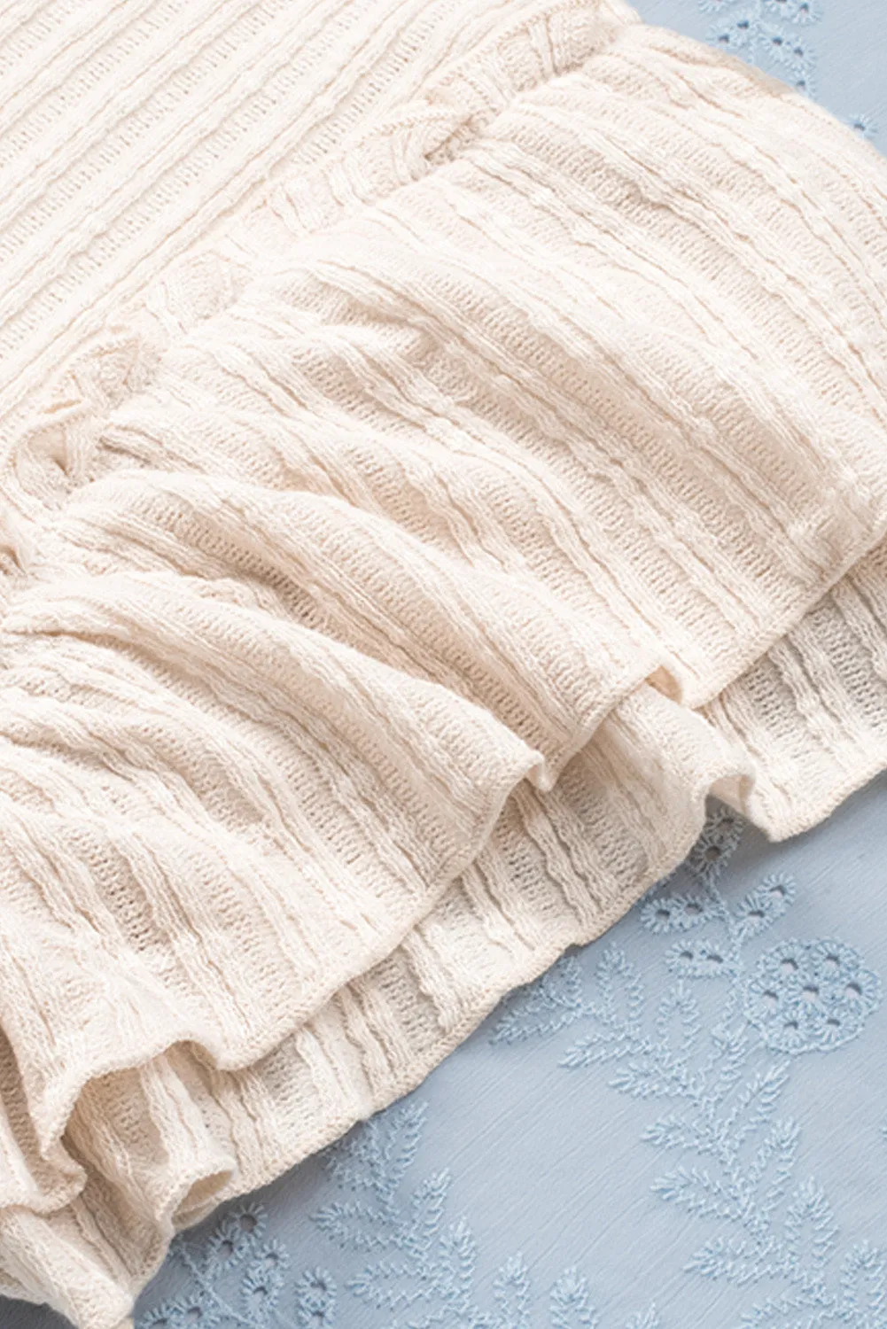 Ruffled Rib Knitted Short Sleeve T Shirt