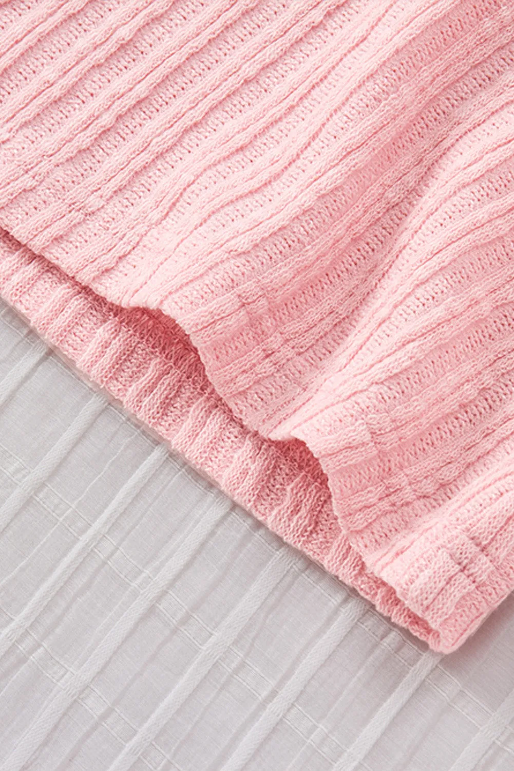 Ruffled Rib Knitted Short Sleeve T Shirt