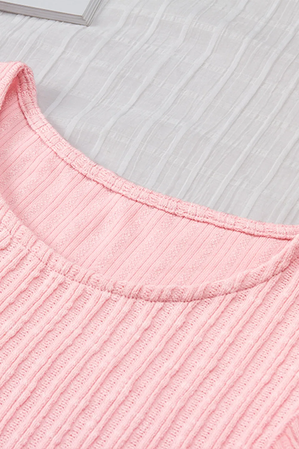 Ruffled Rib Knitted Short Sleeve T Shirt