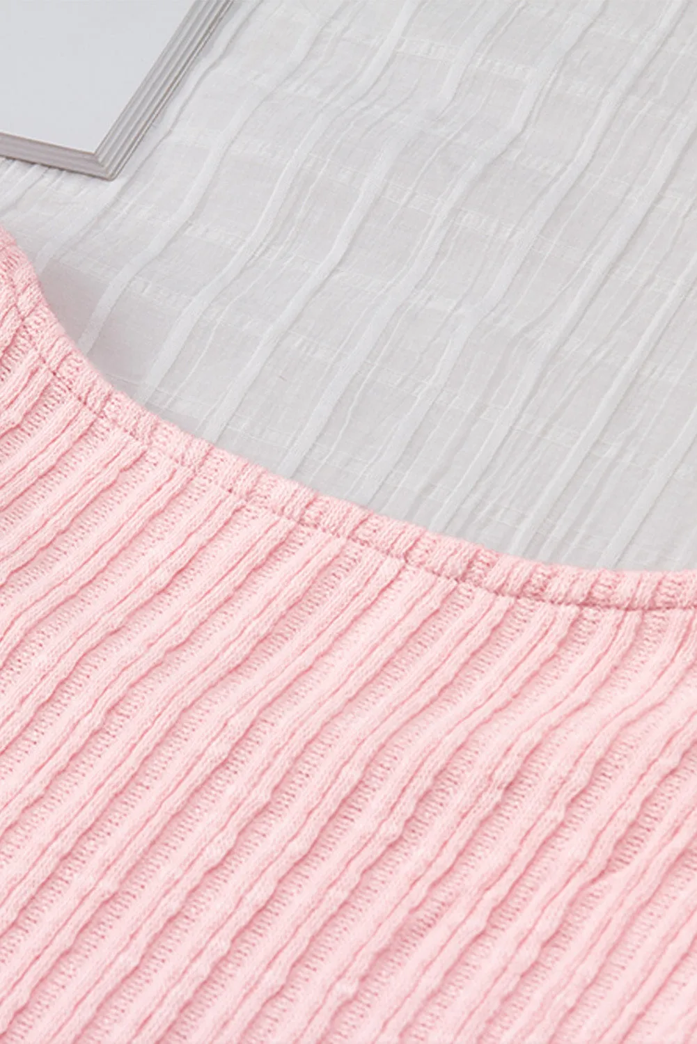 Ruffled Rib Knitted Short Sleeve T Shirt