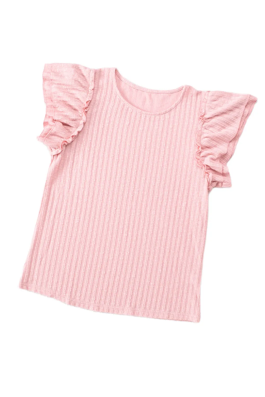 Ruffled Rib Knitted Short Sleeve T Shirt
