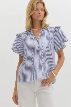 Ruffled Seersucker Top {Navy}