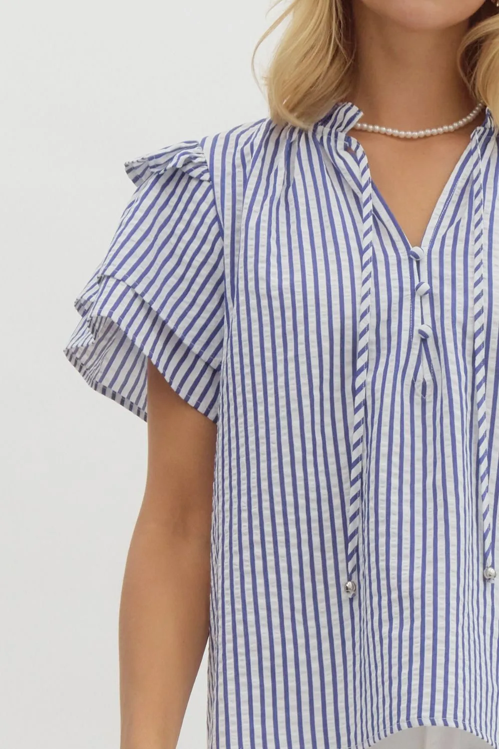 Ruffled Seersucker Top {Navy}
