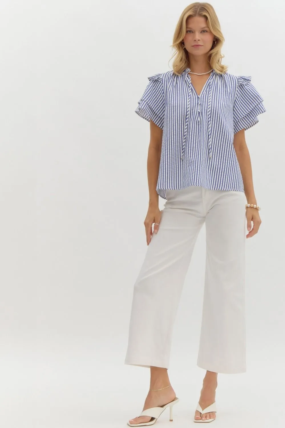 Ruffled Seersucker Top {Navy}