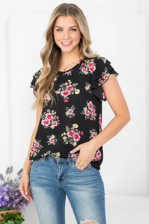 Ruffled Short Sleeve Floral Blouse