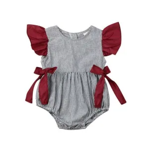 Ruffled Short Sleeved Stripe Sunsuit