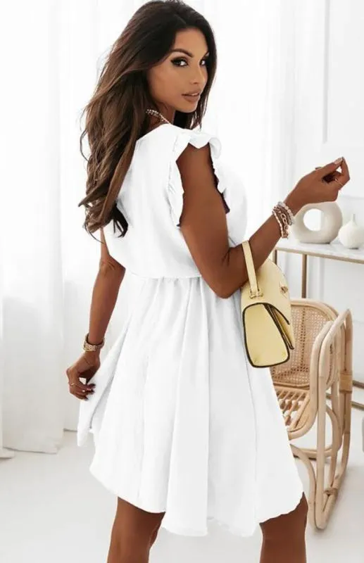 Ruffled Sleeve Short Dress with Waist Strap