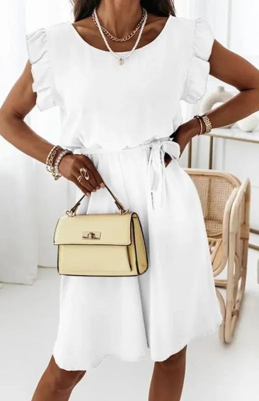 Ruffled Sleeve Short Dress with Waist Strap