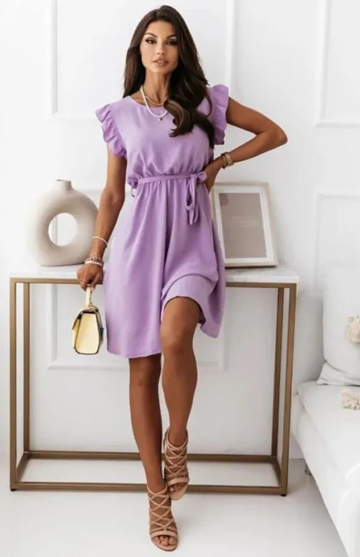 Ruffled Sleeve Short Dress with Waist Strap