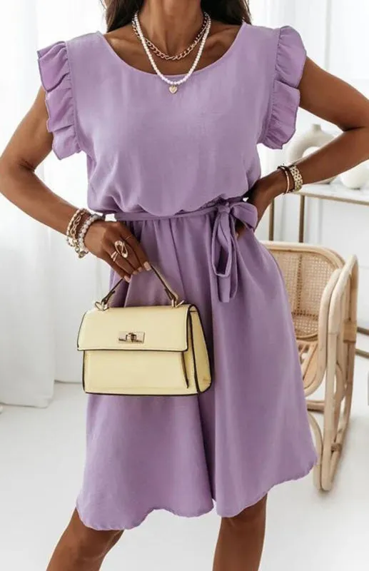 Ruffled Sleeve Short Dress with Waist Strap
