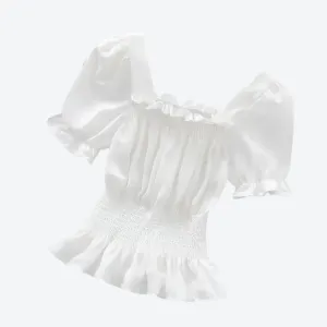 Ruffled Smocked Puff Sleeve Blouses