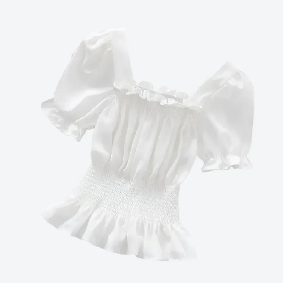 Ruffled Smocked Puff Sleeve Blouses