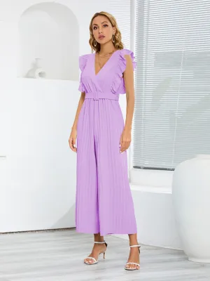 Ruffled Surplice Cap Sleeve Jumpsuit 4 Colors