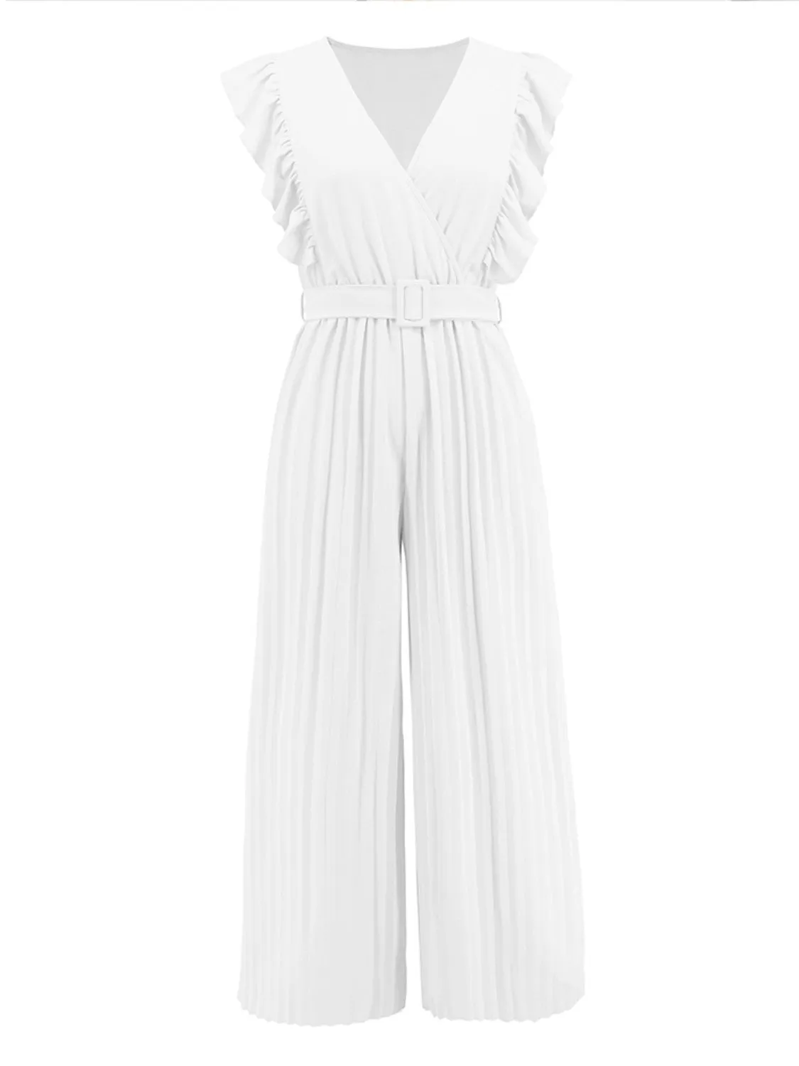 Ruffled Surplice Cap Sleeve Jumpsuit 4 Colors
