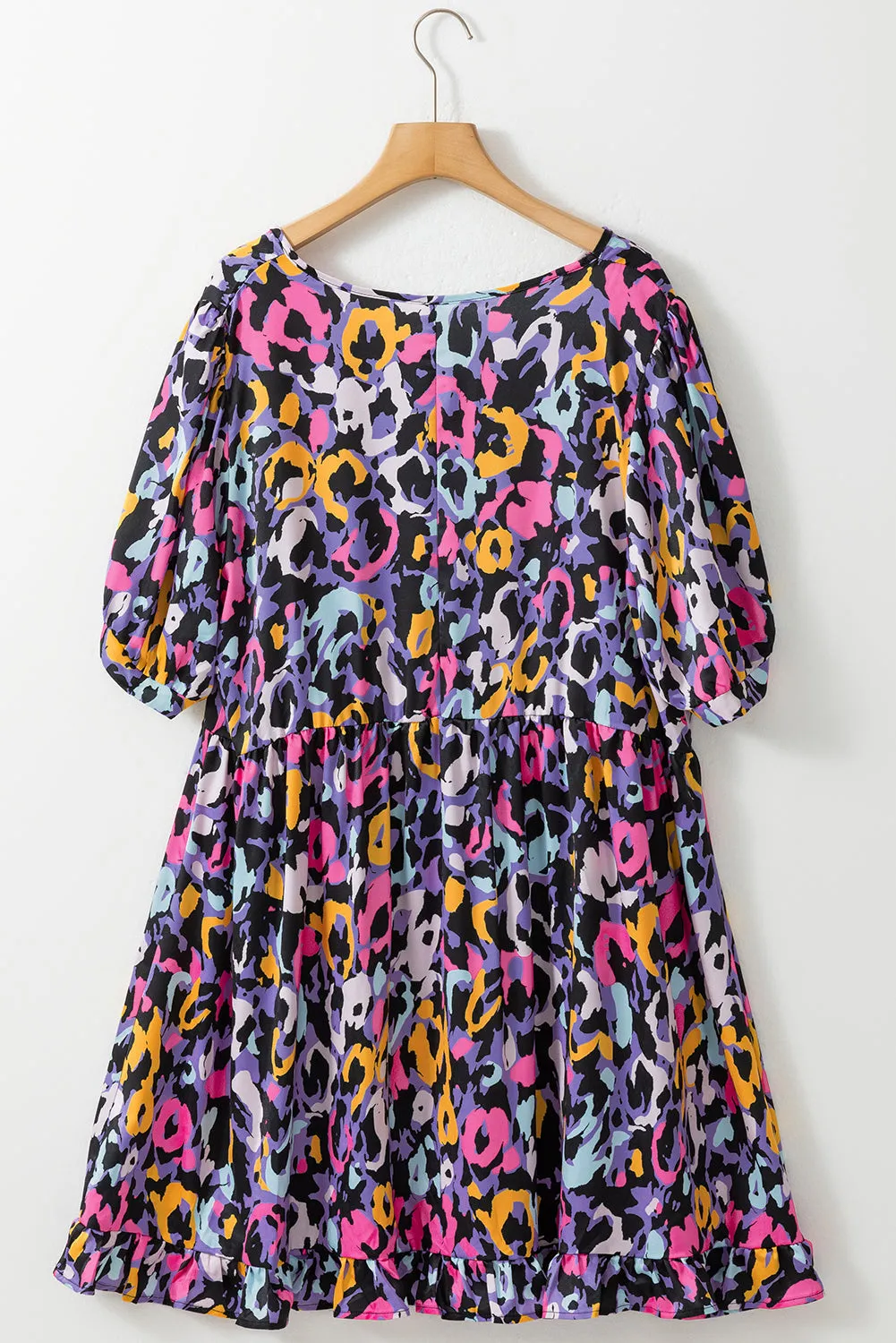 Ruffled V Neck Plus Size Mini Dress