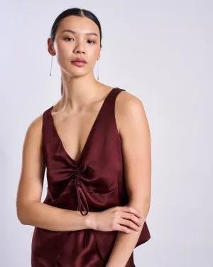 RUFFLED V-NECK TOP TALARA INTENSE RUST