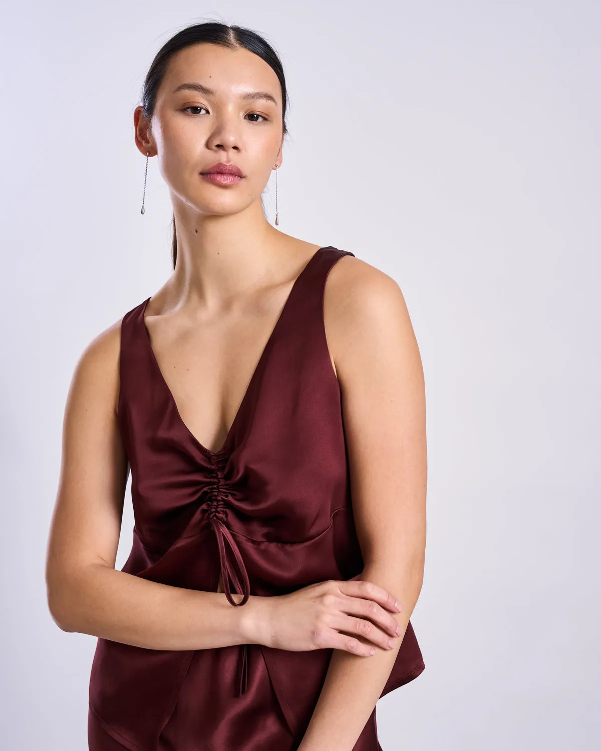 RUFFLED V-NECK TOP TALARA INTENSE RUST