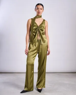 RUFFLED V-NECK TOP TALARA WOODY OLIVE