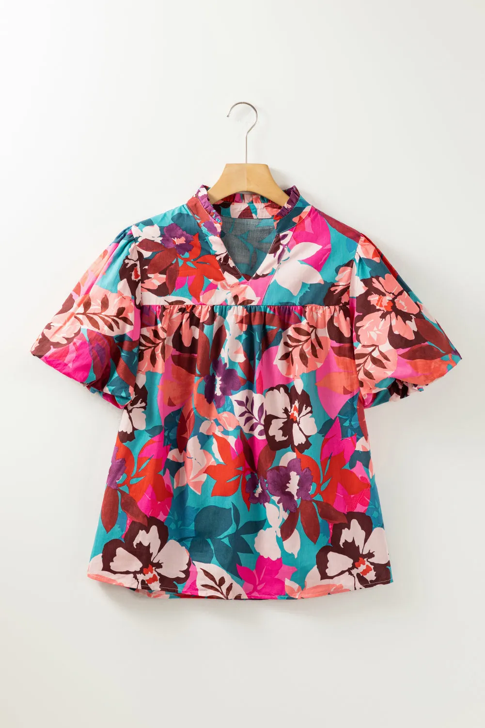 Ryle Printed Notched Puff Sleeve Blouse
