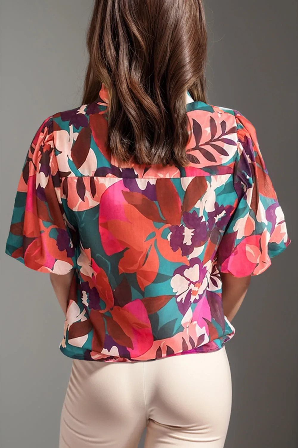 Ryle Printed Notched Puff Sleeve Blouse