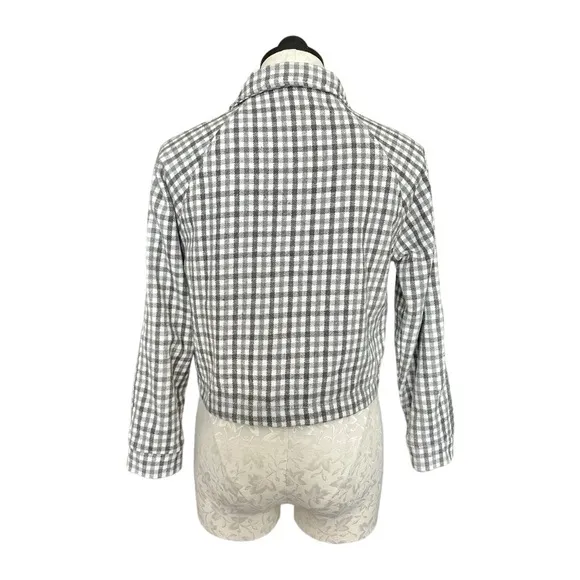 Sadie &amp; Sage Flannel Check Crop Jacket Boxy Gray &amp; Cream Snap Front Size Small