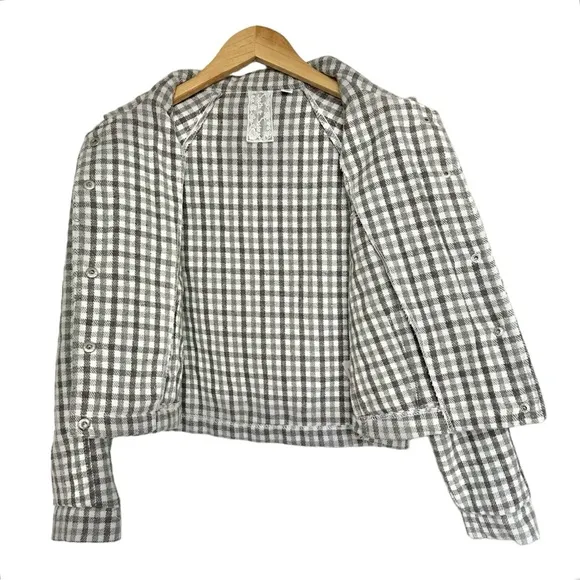 Sadie &amp; Sage Flannel Check Crop Jacket Boxy Gray &amp; Cream Snap Front Size Small