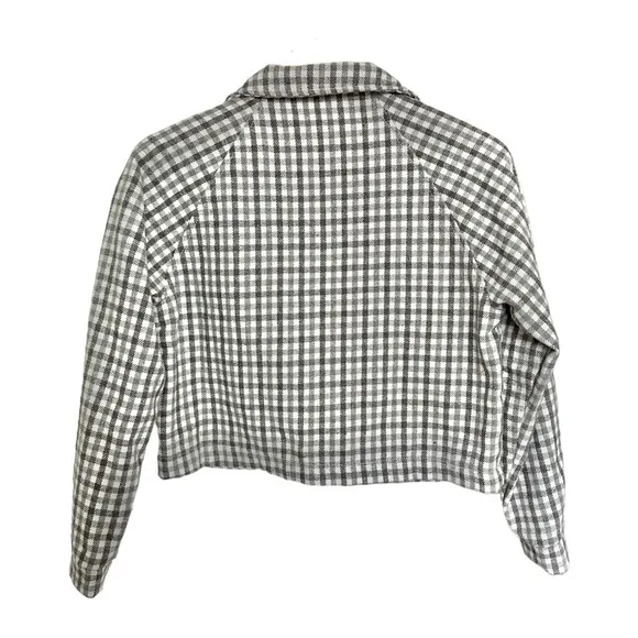 Sadie &amp; Sage Flannel Check Crop Jacket Boxy Gray &amp; Cream Snap Front Size Small