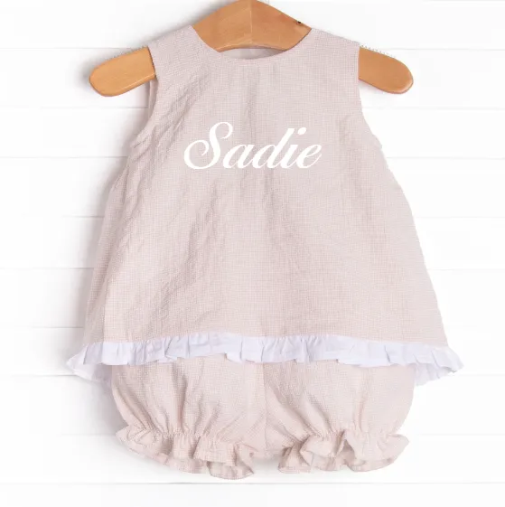 Sadie Seersucker Bloomer Set, Tan
