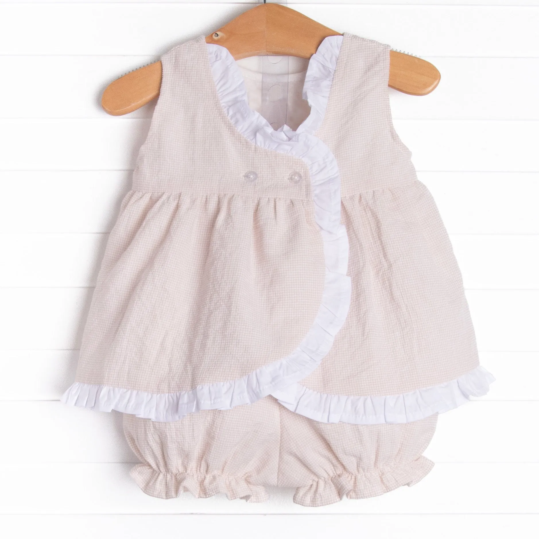 Sadie Seersucker Bloomer Set, Tan