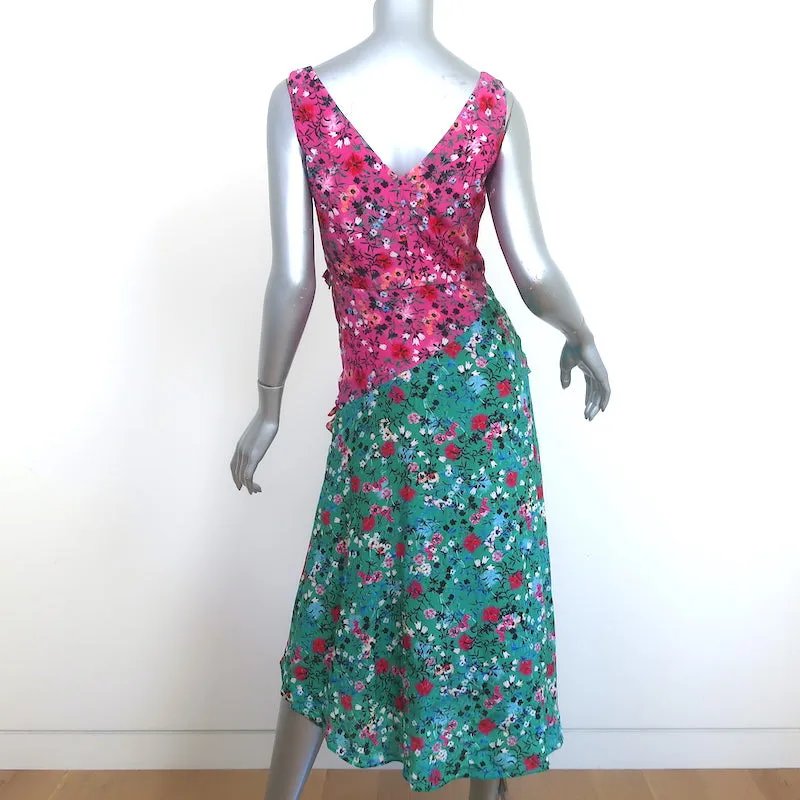 Saloni Asymmetric Midi Dress Aggie Ruffled Floral Print Silk Size US 4 NEW